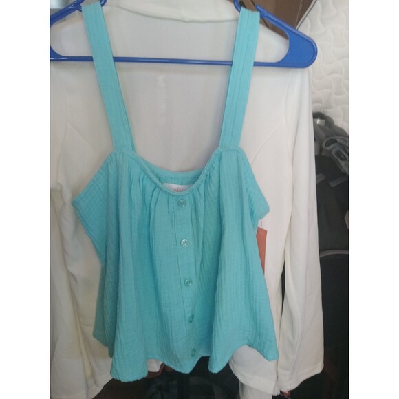 Women's Tank Top Size Small by Colsie, Cotton Gauze, Lounge, Sky Blue, Adj Strap - Picture 1 of 6